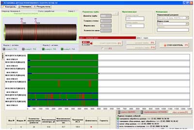 Интерфейс программы контроля автоматизированной системы ультразвукового контроля продольного сварного шва труб САУЗК Унискан-ЛуЧ ПШ-10