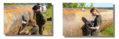 Проверка тела трубы универсальным многоканальным вихретоковым дефектоскопом ОКО-01